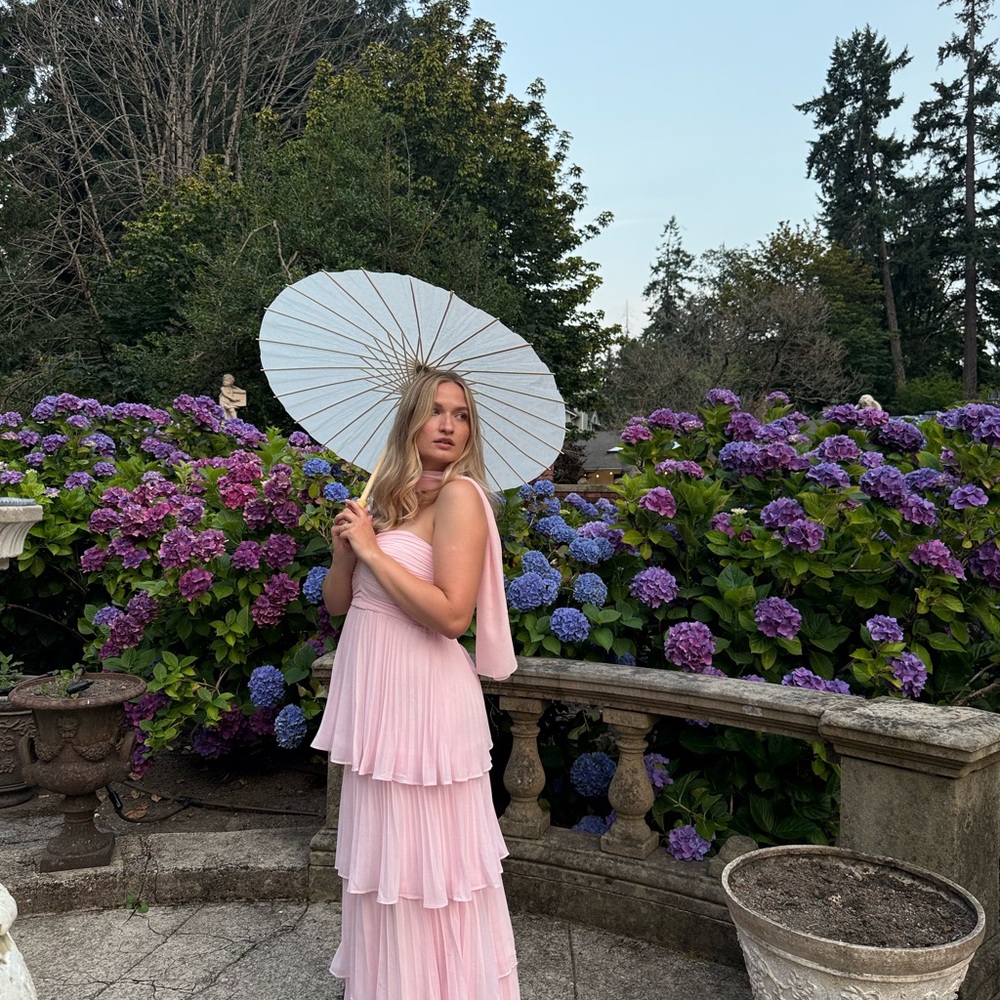 Lulus Light Pink Strapless Tiered Maxi Dress - Picture 3 of 4